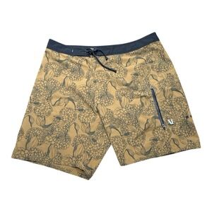 Vuori Shorts Men's 34 Graphic Print Infinity Boardshorts Zip Pocket GoldenBrown